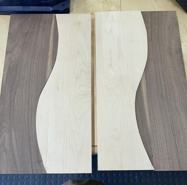 The right side of the maple is matched with the left side of the walnut blank, and _vice versa_.