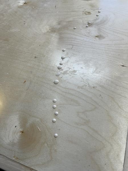 Glue squeeze-out on the benchtop! I would be worried if my gluing process did not leave a trail of squeezed-out glue from the stressful (curvy)glue joint.
